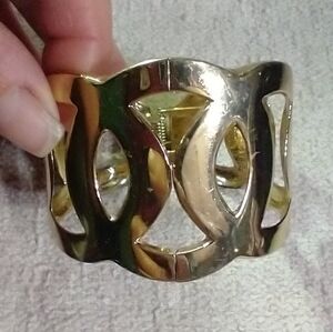 Huge goldtone hinged circles bracelet statement runway